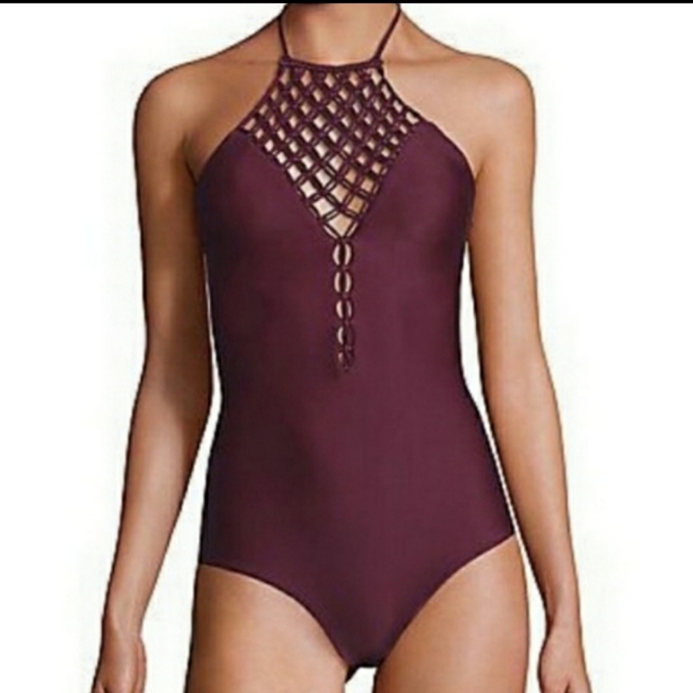 NWT MIKOH Avalon Macrame Burgundy Red Swimsuit One-piece NWT